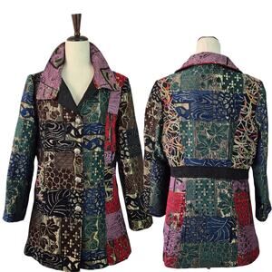 Zashi Vintage Purple Blue Red Metallic Tapestry BOHO Jacket Blazer Coat Medium